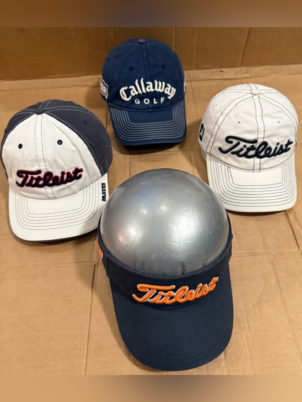 Titleist &Callaway Lot Of 4 Golf Hats & Visor Blue & White Foot Joy, Braves
